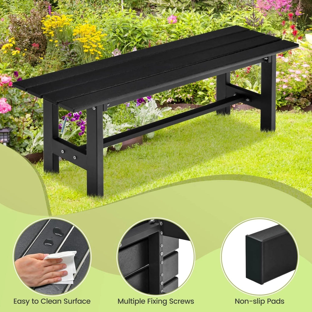 Panchina da Giardino con Sedile a Doghe, Telaio in Metallo e Verniciato a Polvere, Panca a 2 Posti da Giardino per Parco e Esterno, 120x34,5x40 cm (Nero)