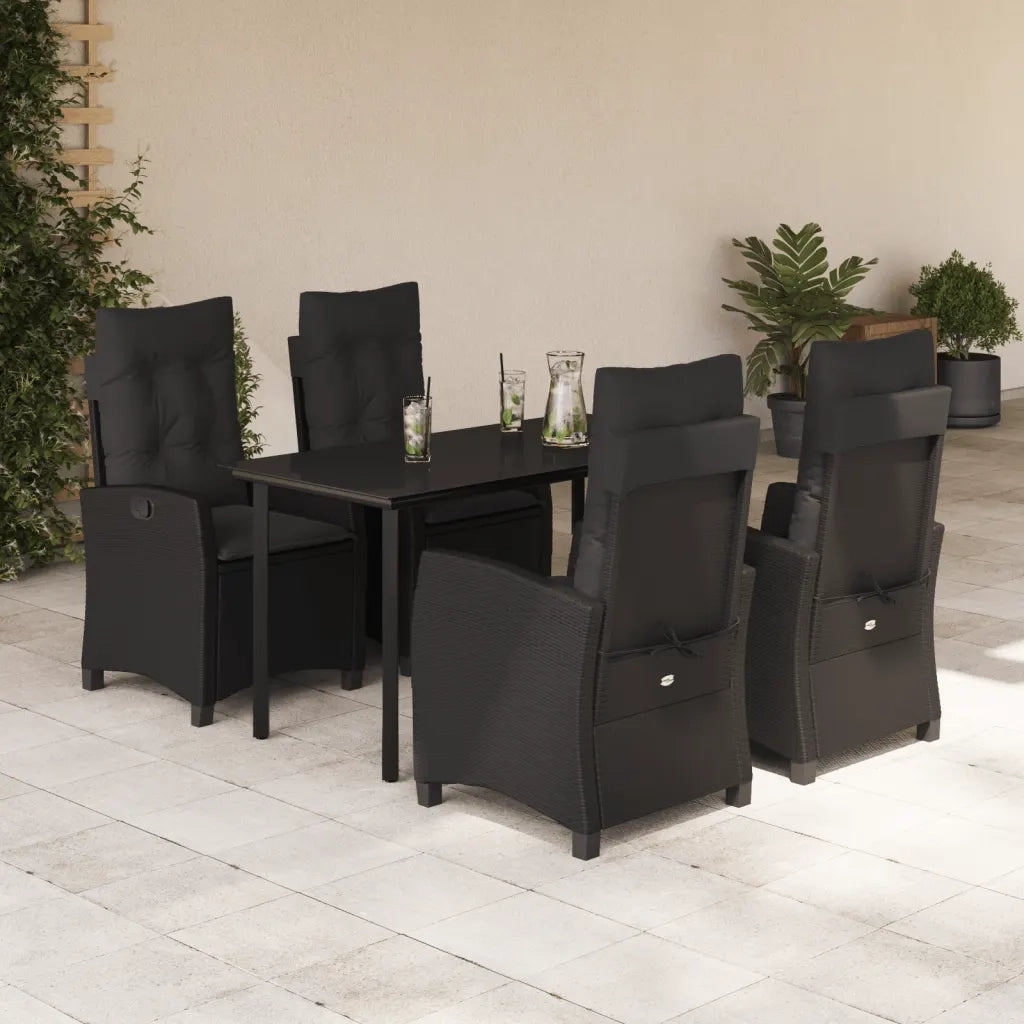 Set da Pranzo da Giardino 5 pz Nero con Cuscini in Polyrattan 3212755