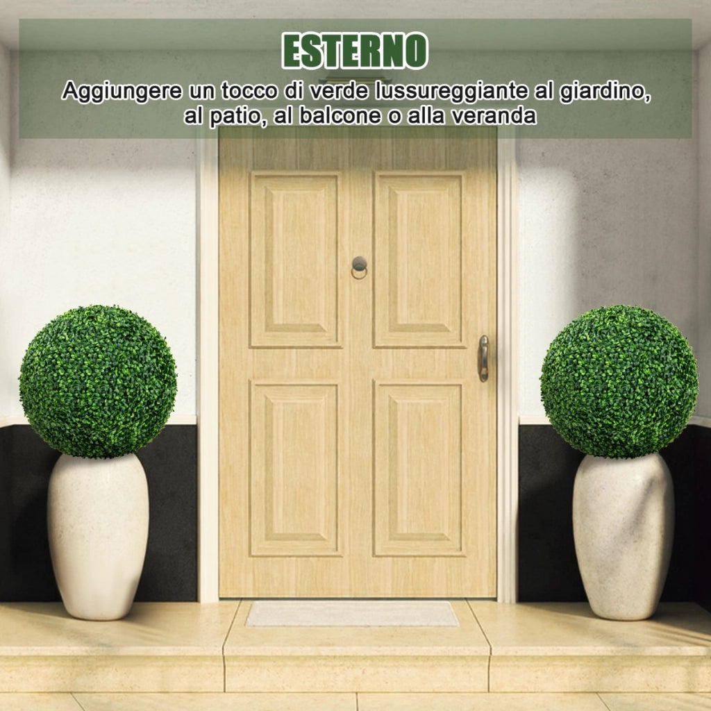 Set di 2 sfere topiarie in bosso artificiale da 50cm, Sfere topiarie finte decorative per interno e esterno Verde