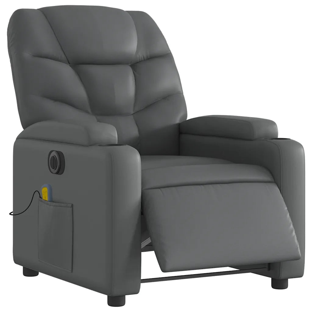 Poltrona Massaggiante | Sedia Relax Elettrica Reclinabile Grigio Similpelle
