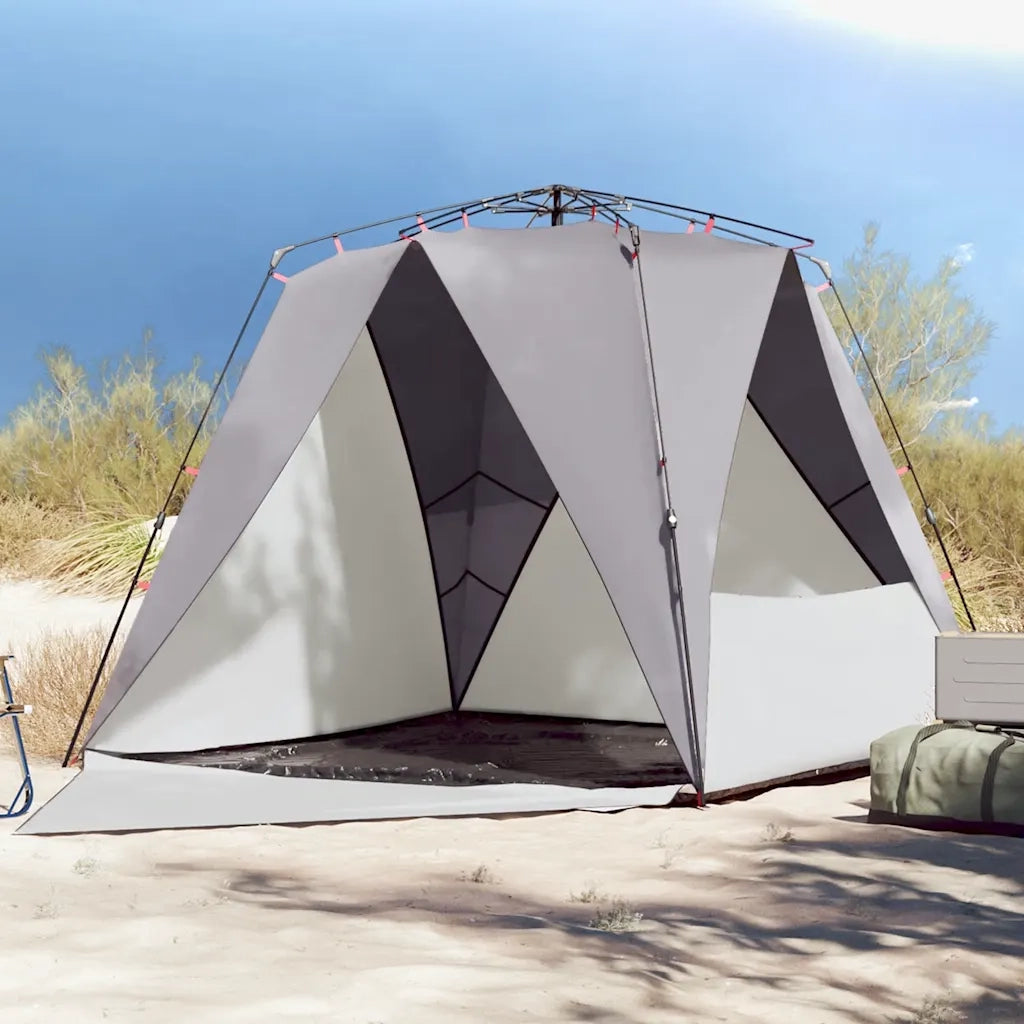 Tenda da Spiaggia 4 Persone-Tenda da campeggio Grigio Rilascio Rapido Impermeabile