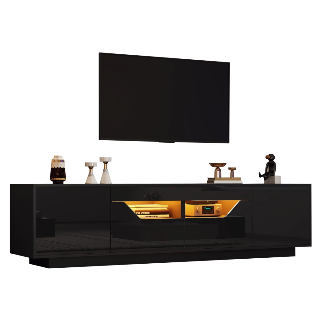 Mobile TV nero con LED, 2 cassetti e ante, 180x40x45 cm