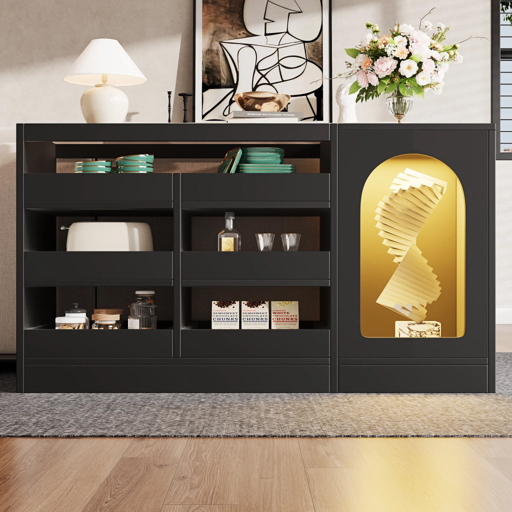 Cassettiera con Luce LED ¨C MINIMAL ¨C Nero, 6 Cassetti, Design Moderno