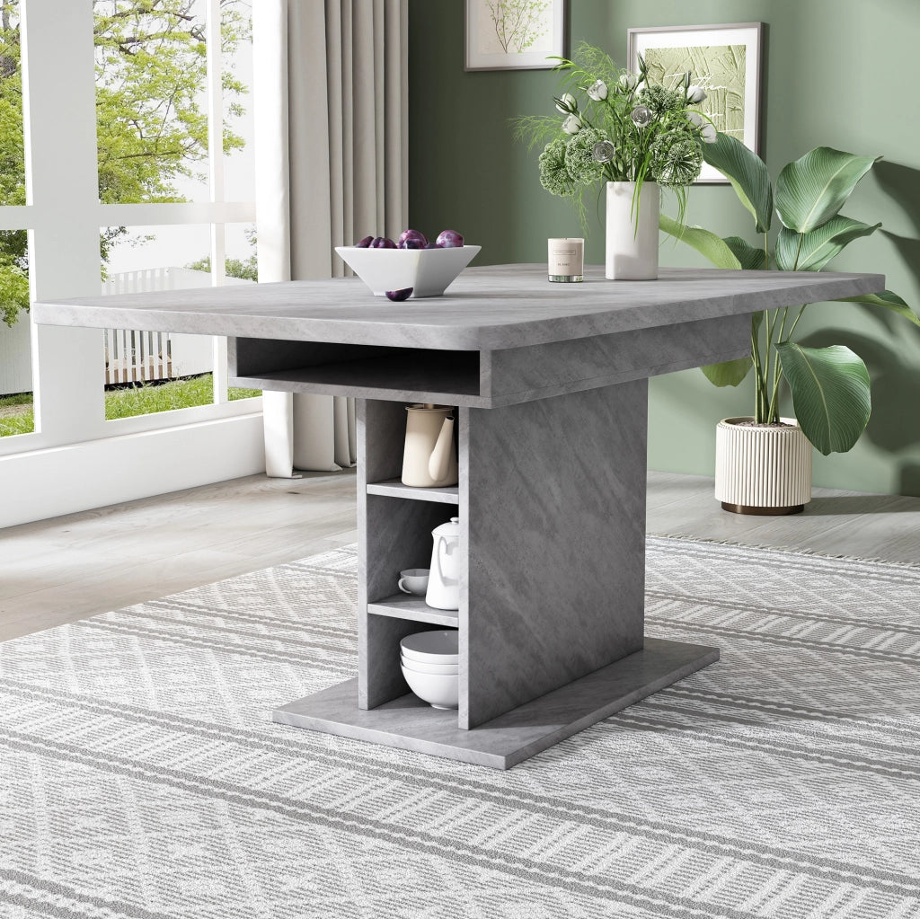 Tavolo da pranzo estensibile grigio con vano contenitore