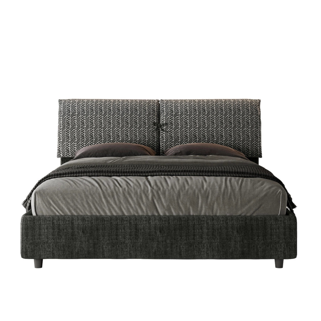 Letto Matrimoniale 160x210 cm con Rete e Contenitore con Testata e Alzata Comoda Imbottito in Tessuto Aragona Mados Blu
