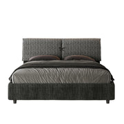 Letto Matrimoniale 160x210 cm con Rete e Contenitore con Testata e Alzata Comoda Imbottito in Tessuto Aragona Mados Blu