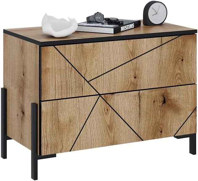 Comodino camera da letto Hatto, Rovere, 78 x 55.2 cm con 2 cassetti