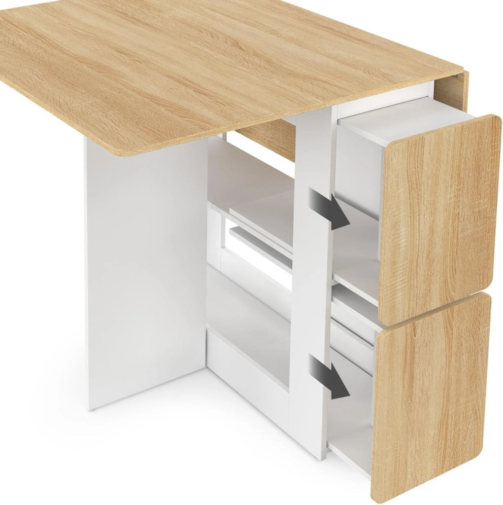 IDMarket - EDI Consolle Pieghevole per 2-4 Persone in Legno Bianco con Piano in faggio e 4 sgabelli