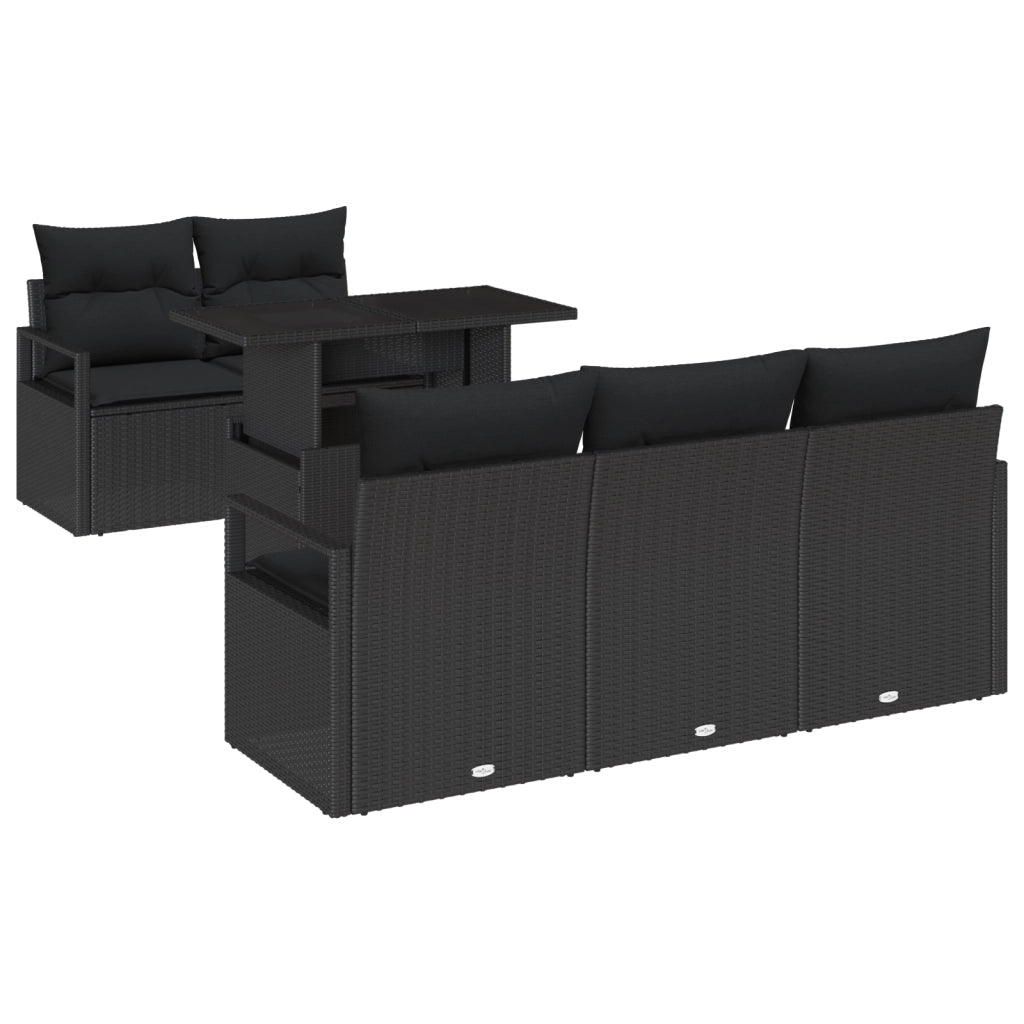 Set Divano da Giardino 6 Pezzi con Cuscini Nero Polyrattan