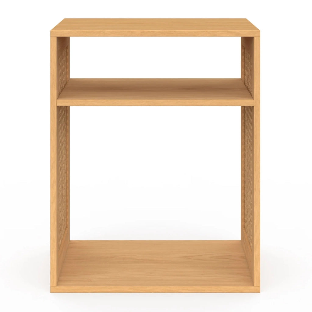 IDMarket - Set di 2 comodini NORA con contenitore a giorno in legno e canna da zucchero