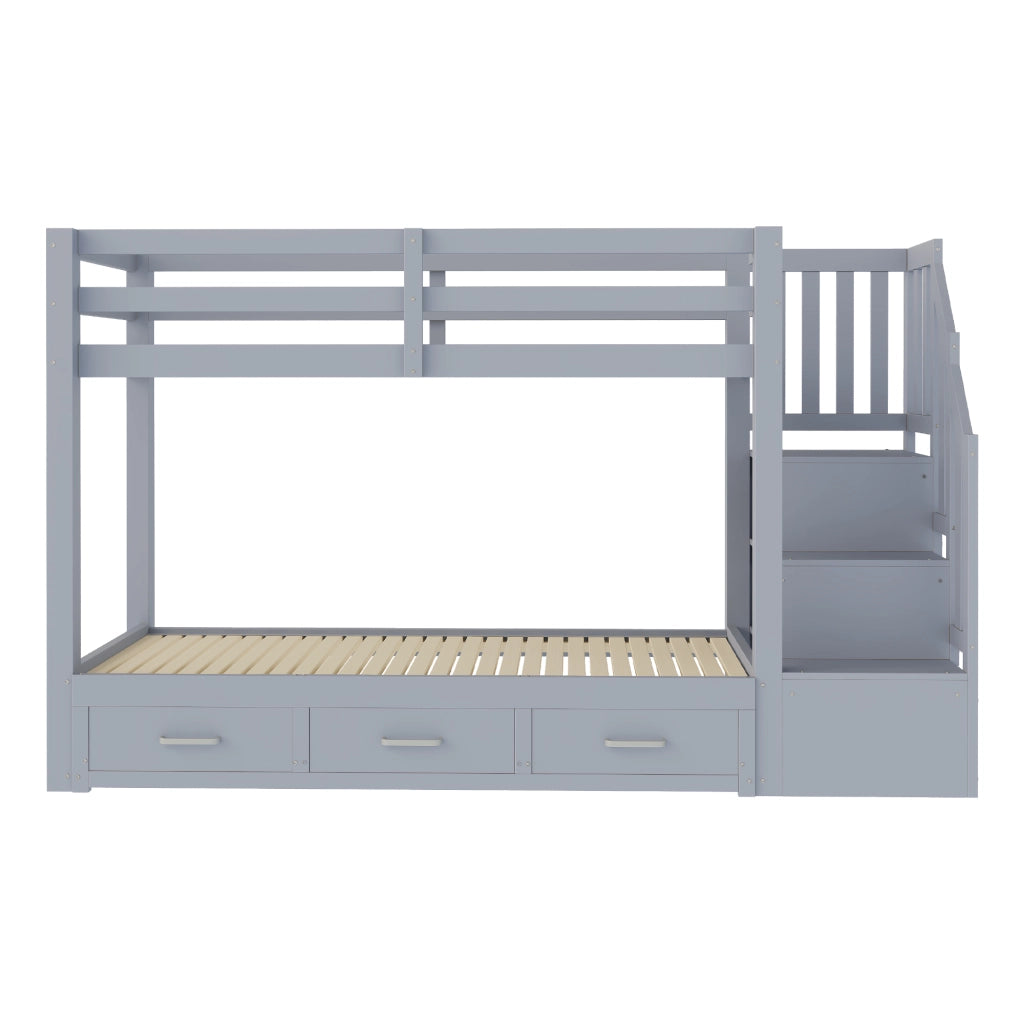 Letto a castello 90 × 200 cm con letto estraibile 180 × 190 cm, 3 cassetti e scala contenitore, senza materasso