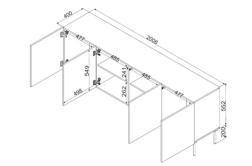 Madia Carema, Credenza 2 Ripiani, 200.5x42x75h cm Nero