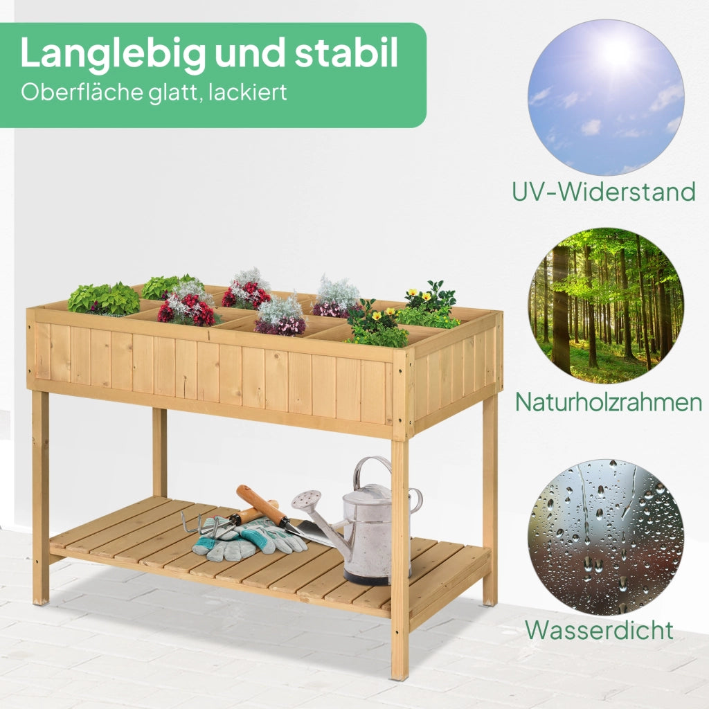 Letto a soppalco con 8 scomparti e tavolo da giardino ¨C zephmum ¨C in legno di abete con ripiano e scarico