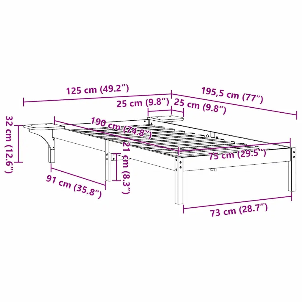 Struttura del letto Marrone cerato 75 x 190 cm Pino massello 873216
