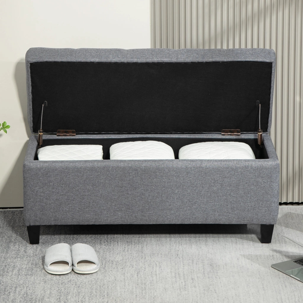 Panca contenitore imbottita con vano portaoggetti per ingresso e camera in poliestere grigio chiaro 100 × 40 × 44 cm