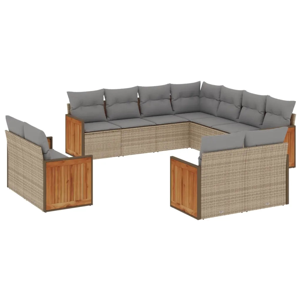 Set Divani da Giardino 11 pz con Cuscini Beige in Polyrattan 3260582