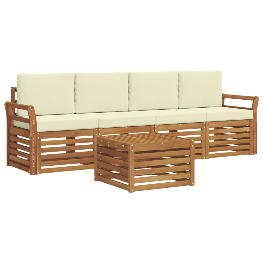 Set divani 5 pcs Naturale e Crema Legno di Acacia Massello 3374330