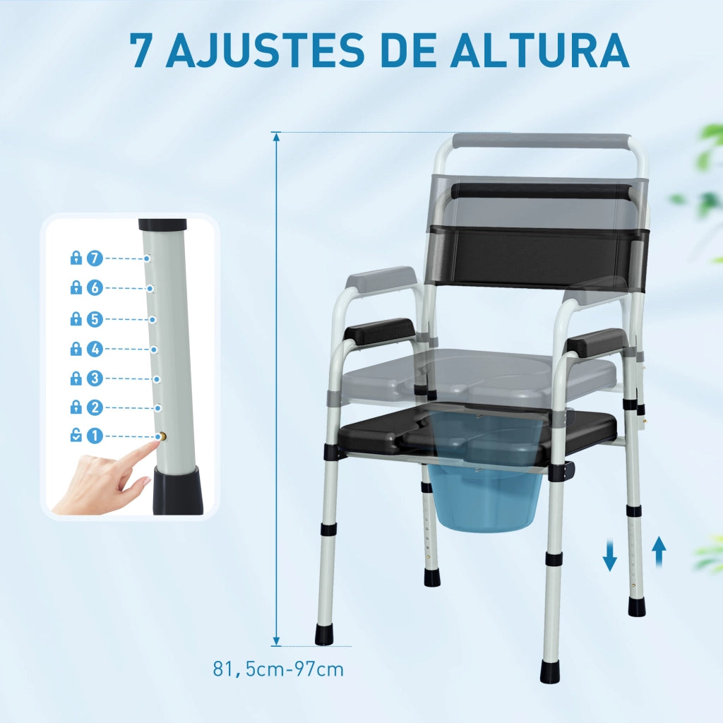 Sedia da Bagno Pieghevole con Seduta Regolabile e Cuscini Antiscivolo ¨C Zephmum ¨C Nero 150 kg