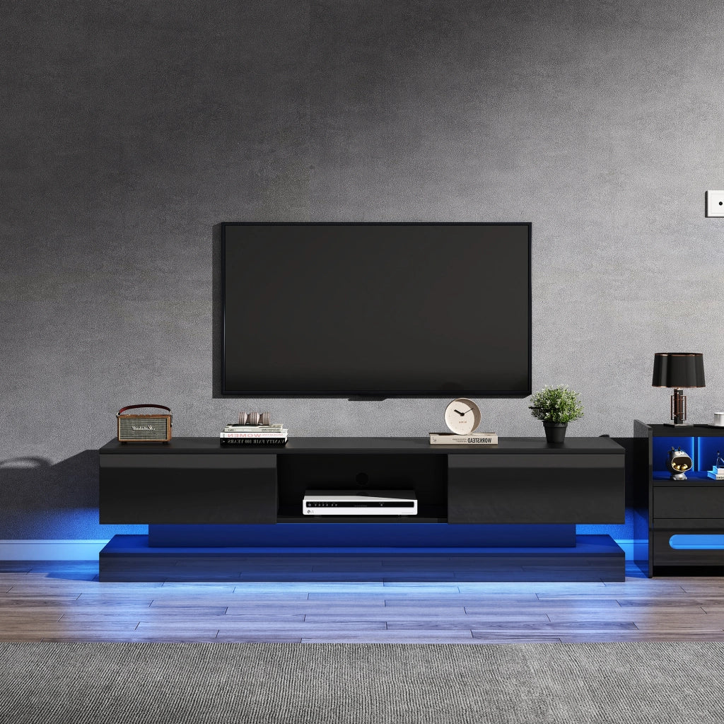 Mobile TV con 2 Cassetti e LED Controllato tramite App; Nero Lucido; 160??35??40;5 cm; in Pannelli Truciolari