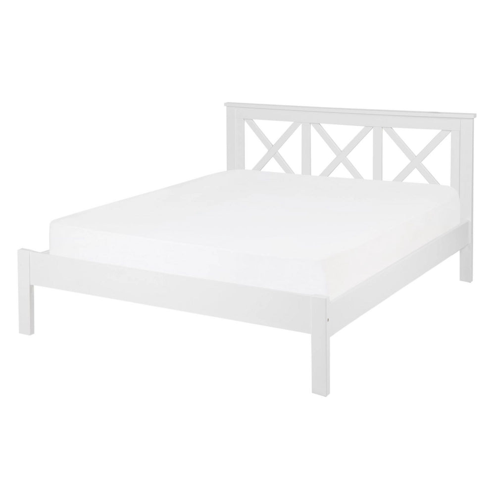 Letto in Legno Bianco con Rete a Doghe Design Elegante 140 x 200 cm