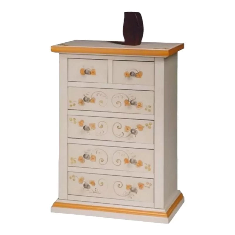 Cassettiera 6 cassetti in legno shabby bianco anticato decorato 62x37x93 - Mobili 2G