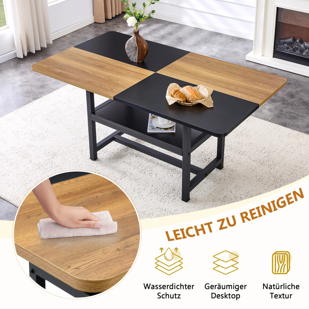 Tavolo da pranzo rettangolare con vano contenitore, 4 sedie in pu e gambe in metallo per sala da pranzo, 160 cm