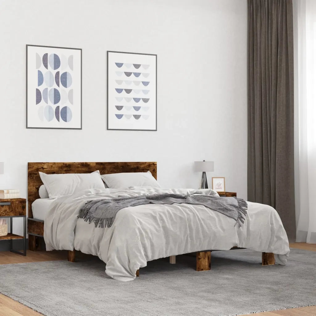 Letto matrimoniale | Letto per adulti | Giroletto Rovere Fumo 120x200 cm in Legno Multistrato Metallo
