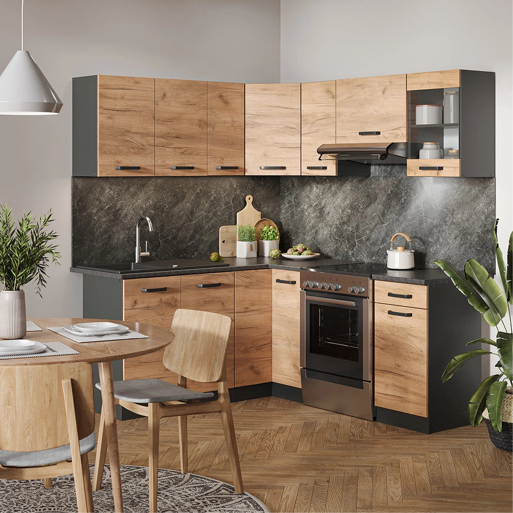 Cucina ad angolo Rick Rovere dorato/Antracite 187 x 167 cm, AP Antracite Vicco