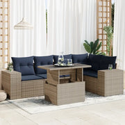 Set Divano da Giardino 6 pz con Cuscini Nero Polyrattan Acacia
