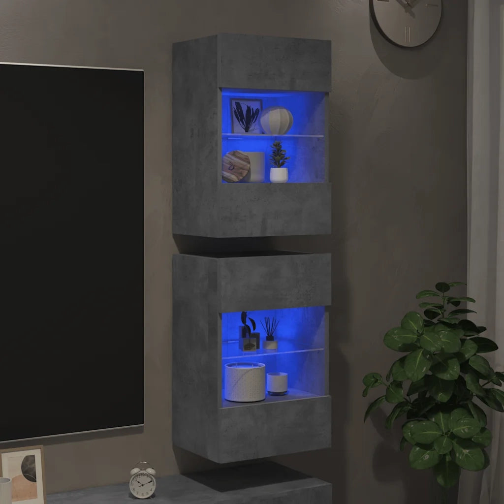 Mobili da parete con luci LED per TV 2pz-Set di 2 Credenza per TV Grigio Cemento 40x30x60,5cm