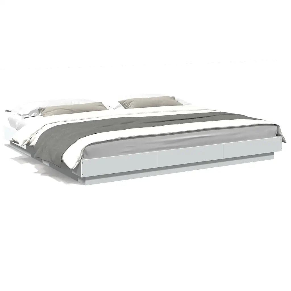 Giroletto con Luci LED-Struttura Letto Bianco 180x200 cm in Legno Multistrato