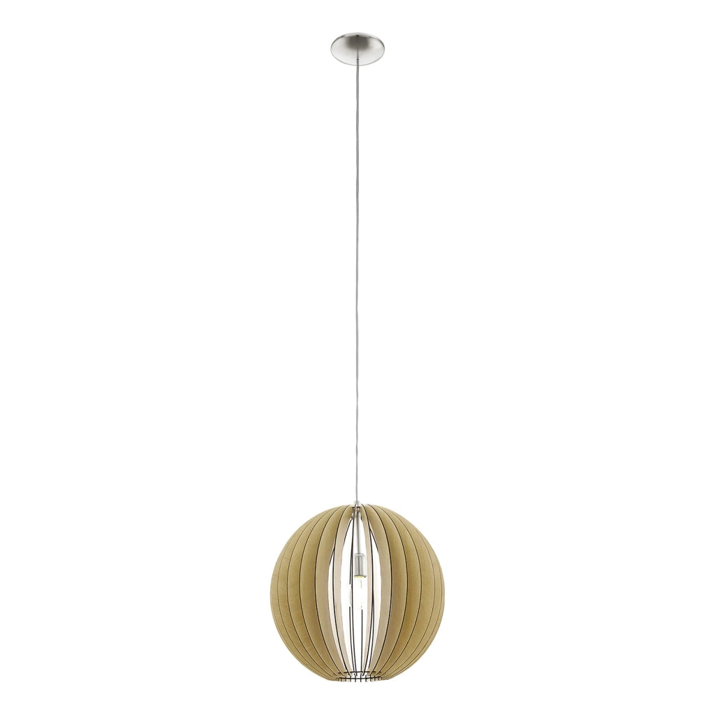 Lampadario A Sospensione Contemporaneo Cossano Acciaio Nichel Legno 1 Luce E27