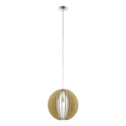 Lampadario A Sospensione Contemporaneo Cossano Acciaio Nichel Legno 1 Luce E27