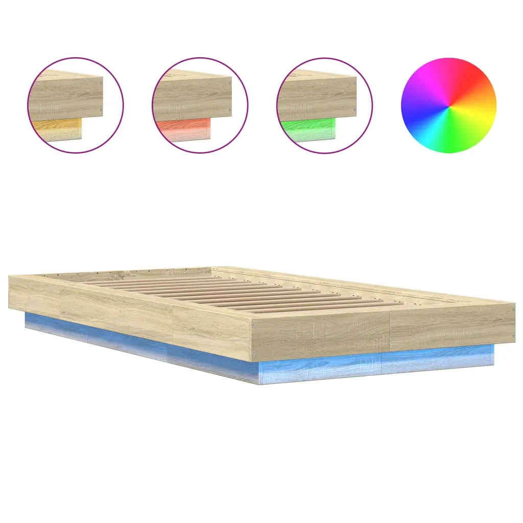 Giroletto Luci LED-Struttura Letto con LED Rovere Sonoma 75x190 cm in Legno Multistrato 244153