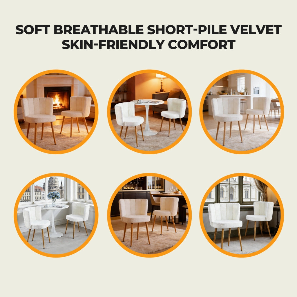 Sedia da pranzo moderna (set di 2) - Zephmum- Bianco, gambe tubolari ferro colore legno, cuscini peluche