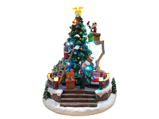 Villaggio Natalizio Albero con Babbo Natale 27h cm con Movimento Luci e Suoni