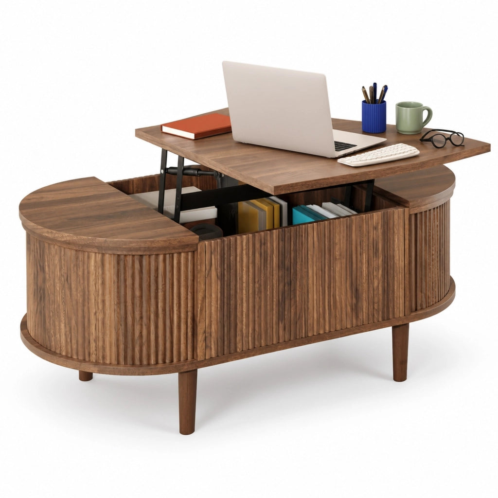 Tavolino da caffè 100x48 cm noce in MDF; piano sollevabile
