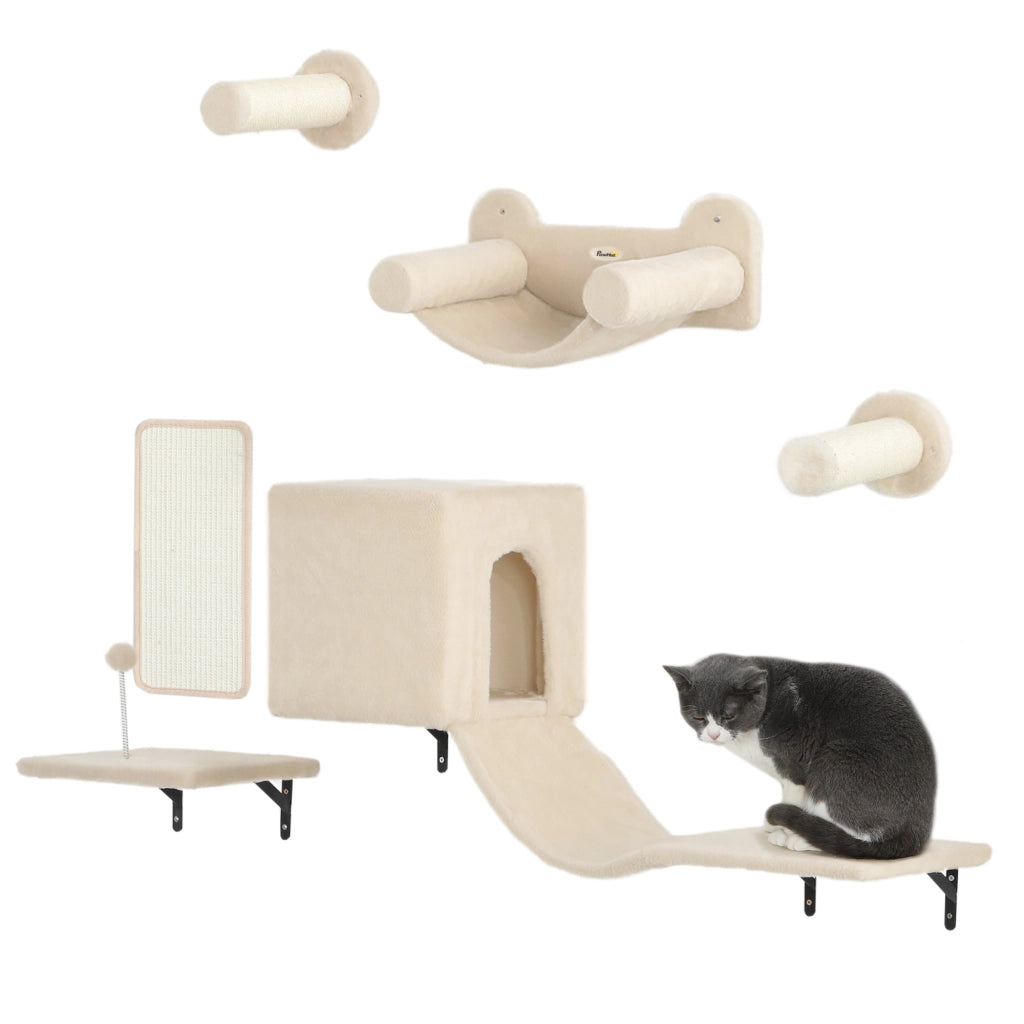 Gioco per Gatti da Parete con Piattaforma Amaca e Graffiatoio ¨C zephmum ¨C Beige