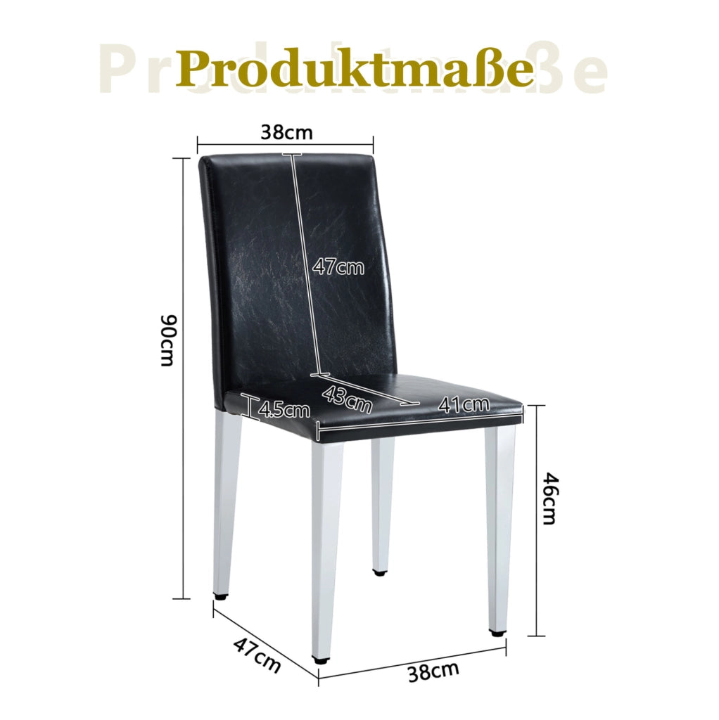 Set di 2 sedie da pranzo in PU; gambe in metallo; nero e argento