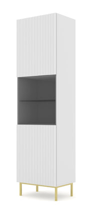 MOBILE RAVENNA B VETRINA IN MDF CON FOGLIO IN VETRO 1DS 60x217 BIANCO OPACO CORNICE ORO