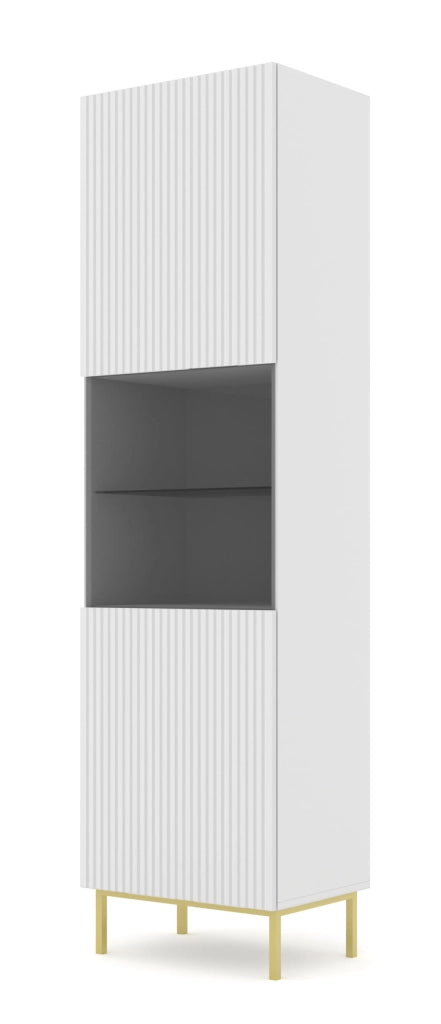 MOBILE RAVENNA B VETRINA IN MDF CON FOGLIO IN VETRO 1DS 60x217 BIANCO OPACO CORNICE ORO