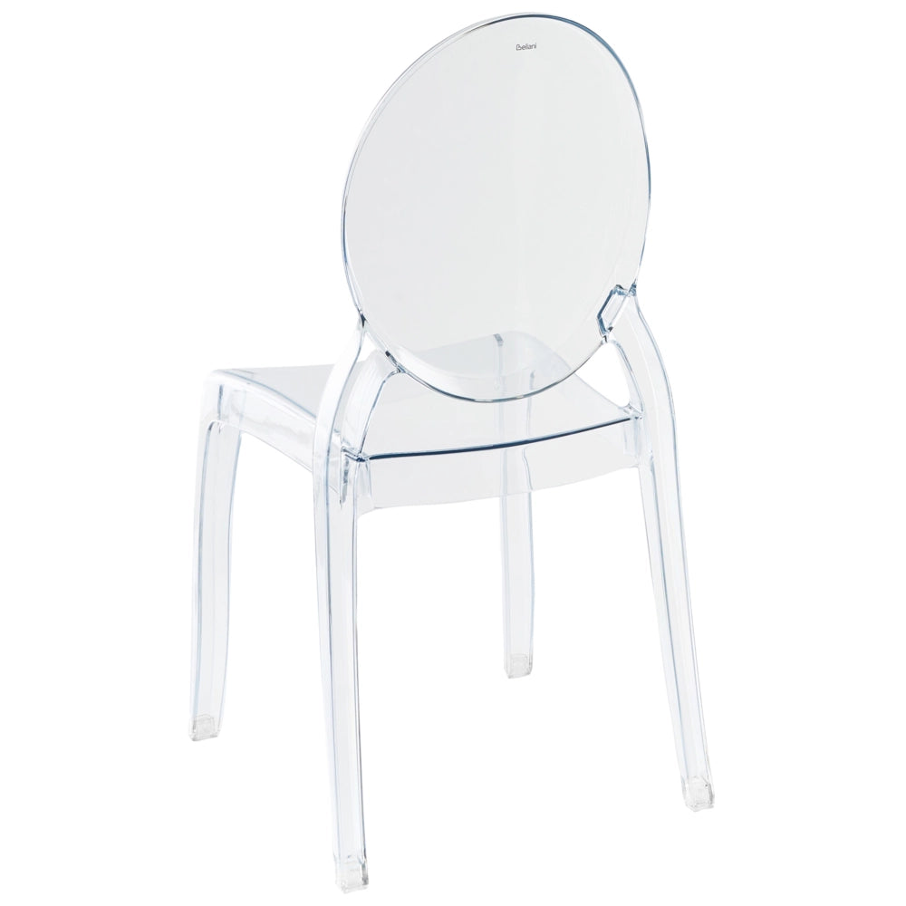 Set di 2 sedie da pranzo per cucina con schienale ovale in materiale sintetico trasparente senza braccioli finitura lucida