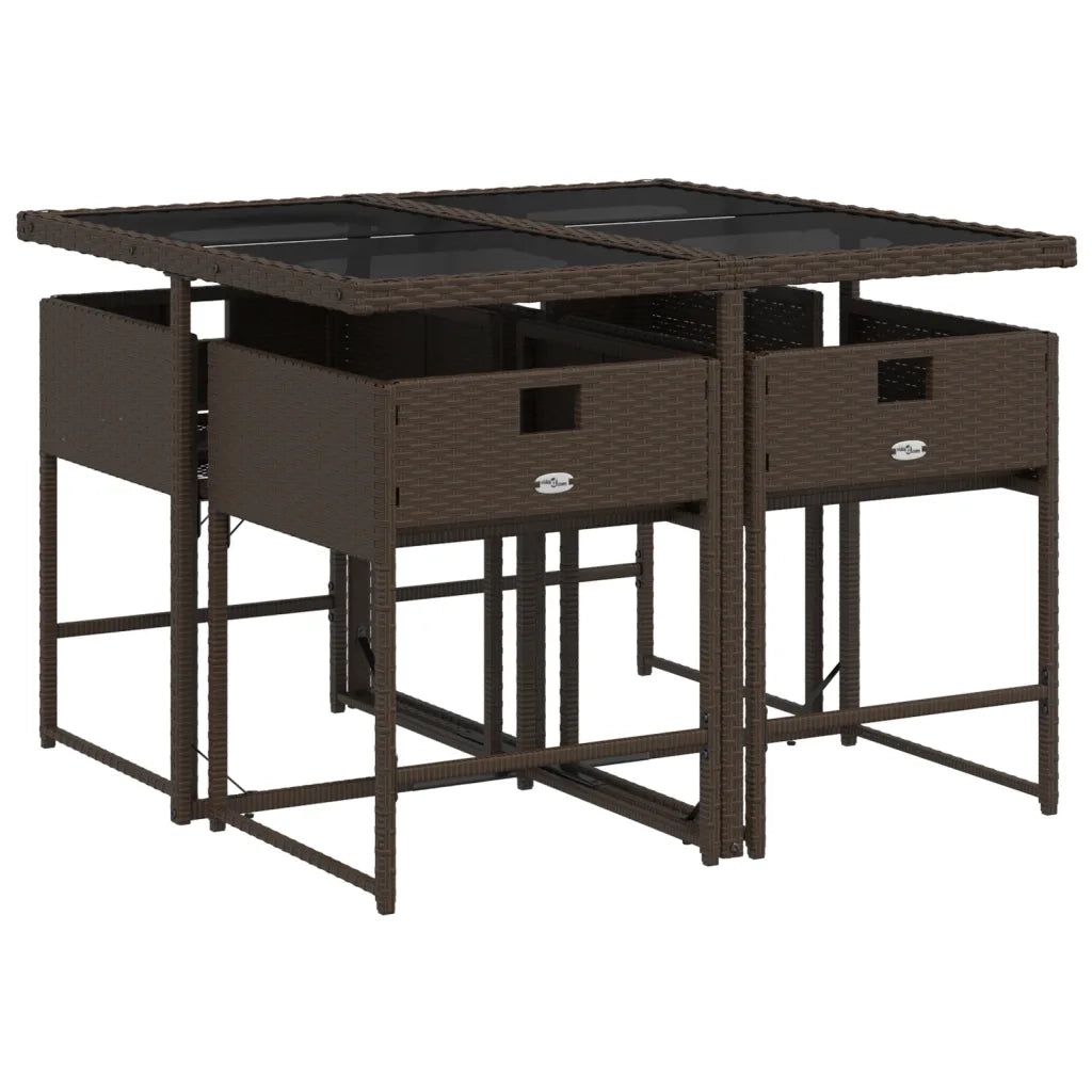 Set da Pranzo da Giardino 5pz | Set Salotto da Giardino con Cuscini in Polyrattan Marrone