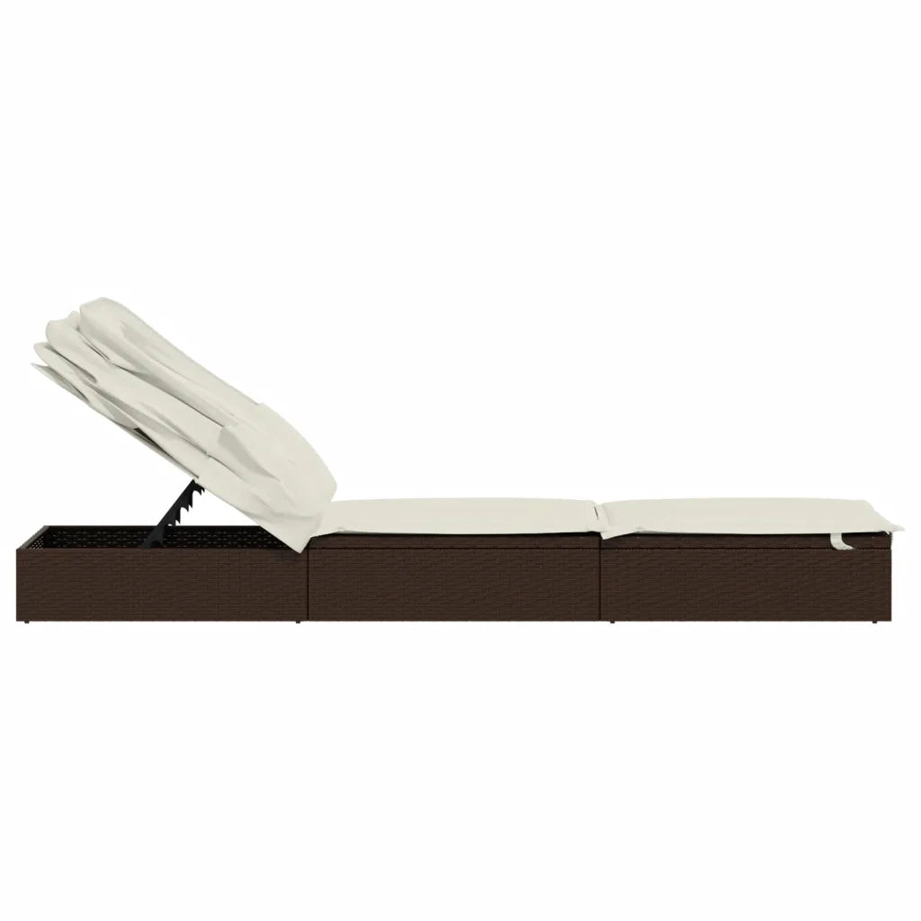Lettino con Tetto Pieghevole Marrone 213x63x97 cm Polyrattan 319637
