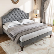 OKWISH Letto Imbottito 140×200 cm, Letto Matrimoniale con Testiera Regolabile e Rete a Doghe, senza Materasso, in Velluto, Grigio