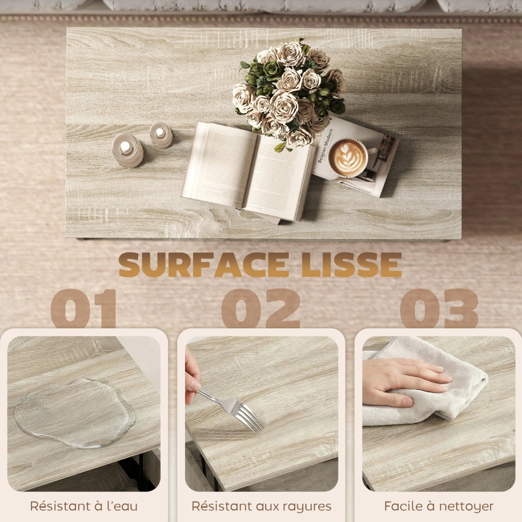 Tavolino da salotto con ripiano sollevabile e scaffali aperti ¨C zephmum ¨C legno naturale 75x40x58 cm