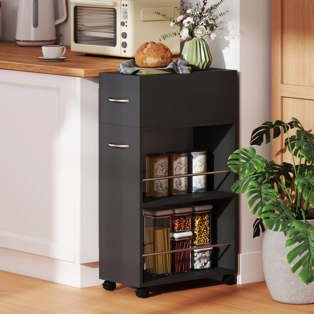 Carrello da cucina con cassetto e ripiani ¨C zephmum ¨C Nero 25x50x85