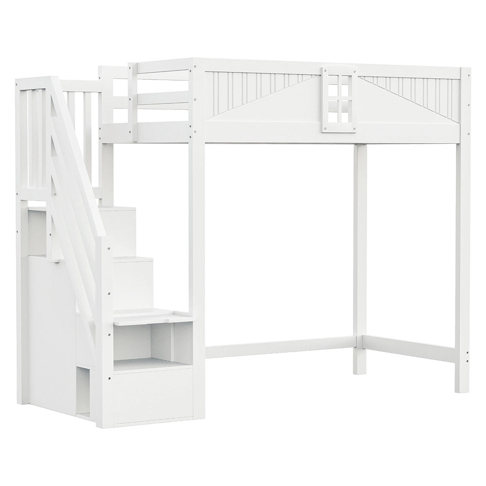 Letto a soppalco - Xylo - 90x200 cm scala mobile bianco