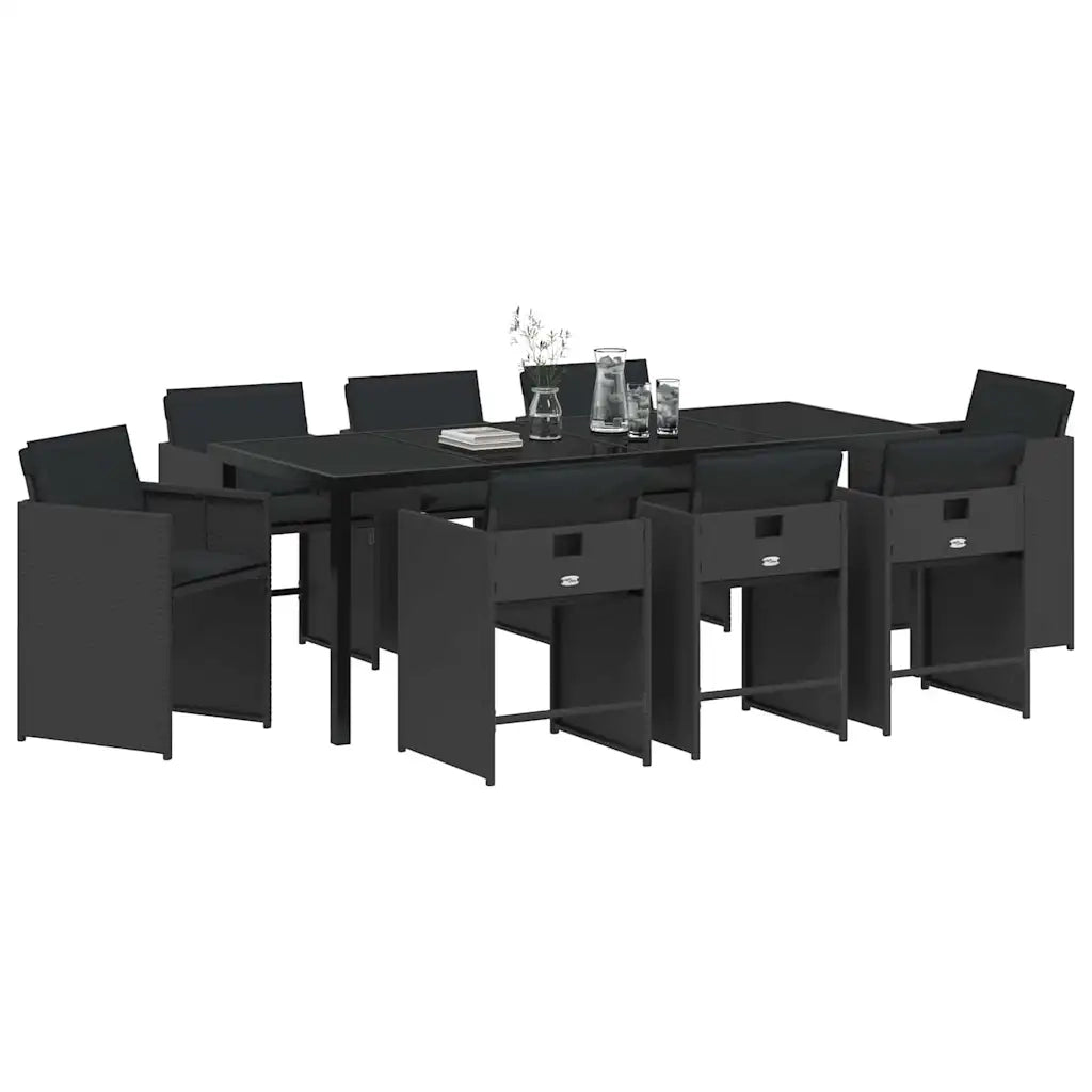 Set da Pranzo per Giardino 9 pcs Nero polyrattan 3380692