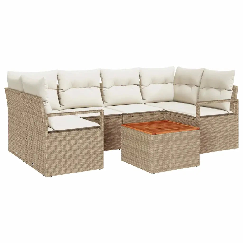Set Divano da Giardino con cuscino 7 pcs Beige polyrattan
